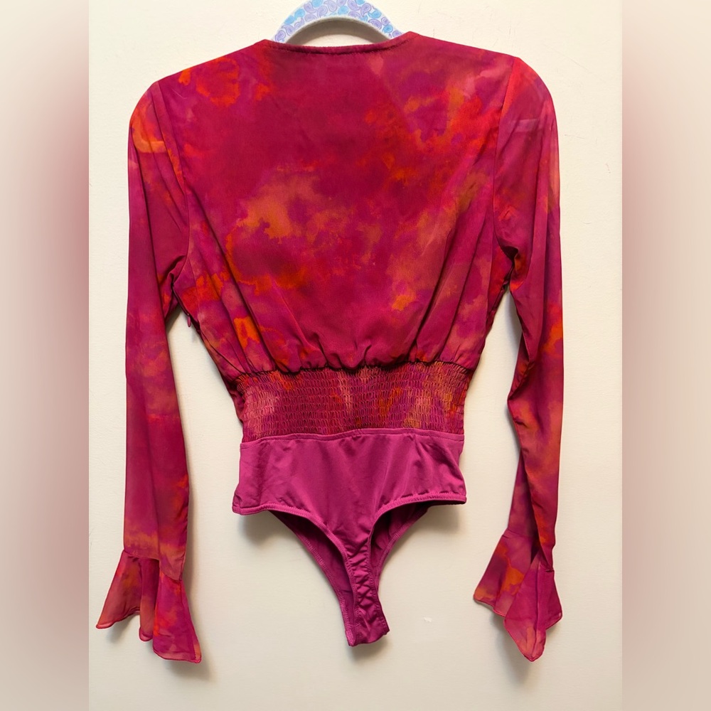 In The Style Pink Orange Sheer Wrap Bodysuit - Picture 7 of 9